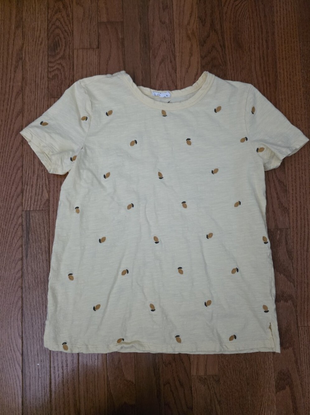 Womens Short Sleeve Yellow Tee with Pineapple Motif